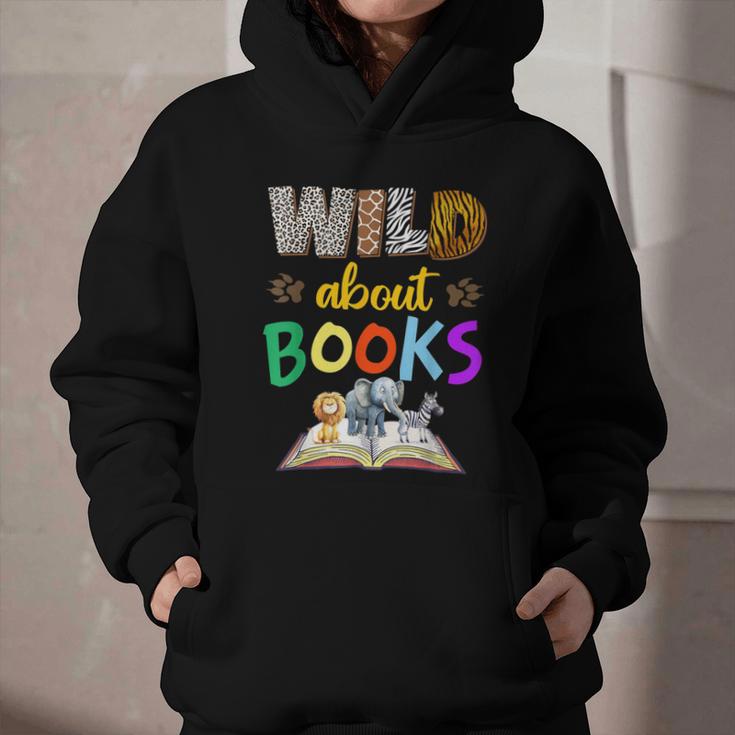 Wild About Reading Books Reader Bookworm Animals Book Lover Graphic Youth Hoodie
