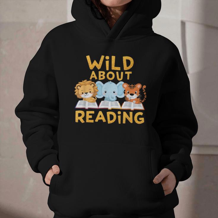Wild About Reading Cute Animal Book Lover Kids Graphic Youth Hoodie