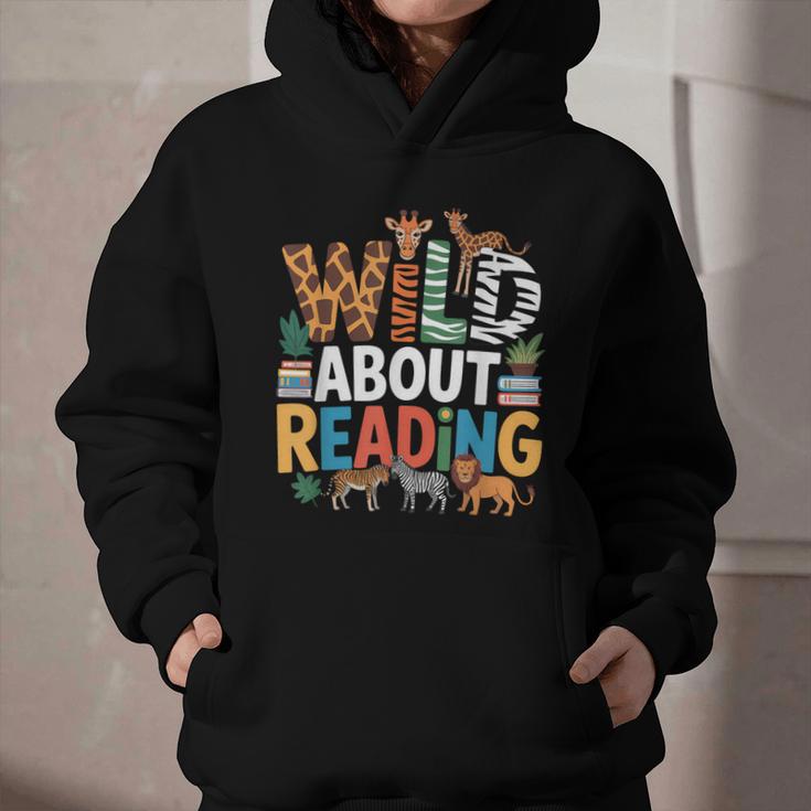 Wild About Reading Zoo Animals Books Reader Lover Graphic Youth Hoodie
