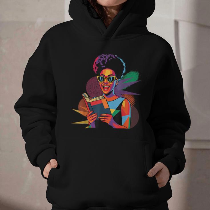 Woman Reading Book Lover Geometric Girl Afro History Graphic Youth Hoodie
