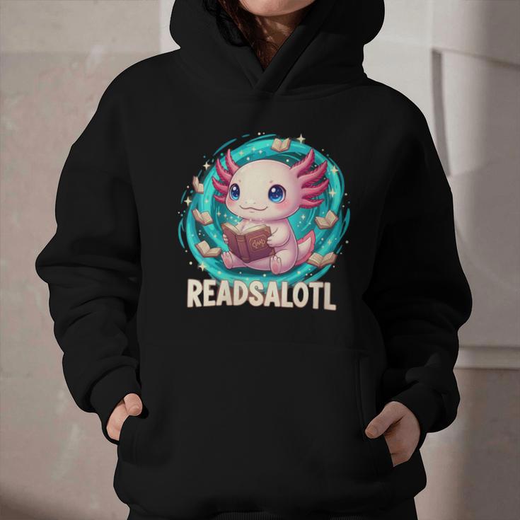 Women's Readsolotl Kawaii Axolotl Reading Book Lover Graphic Youth Hoodie
