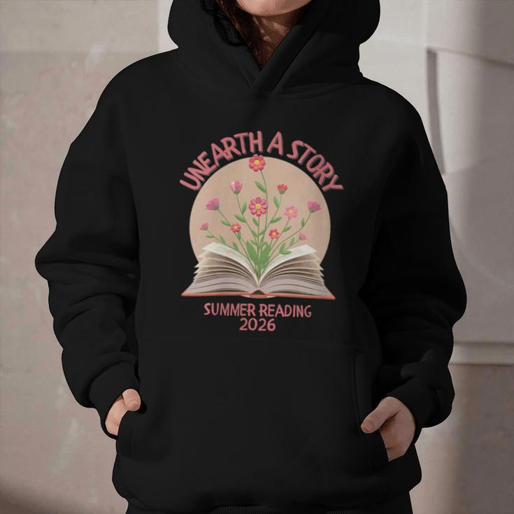 Women's Unearth a Story 2026 Summer Reading Program Flowers Book Graphic Youth Hoodie