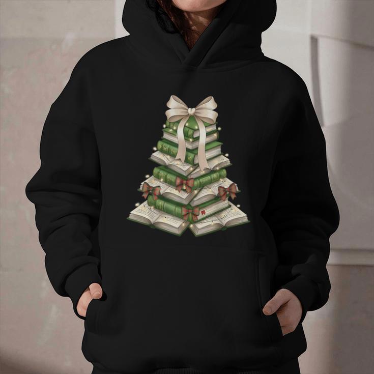 Xmas Tree Books Merry Christmas Coquette Bow Teacher Holiday Graphic Youth Hoodie