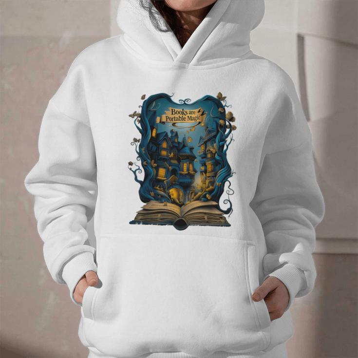 4 Books Are Portable Magic Bookish Reading Nerd Quote Graphic Youth Hoodie