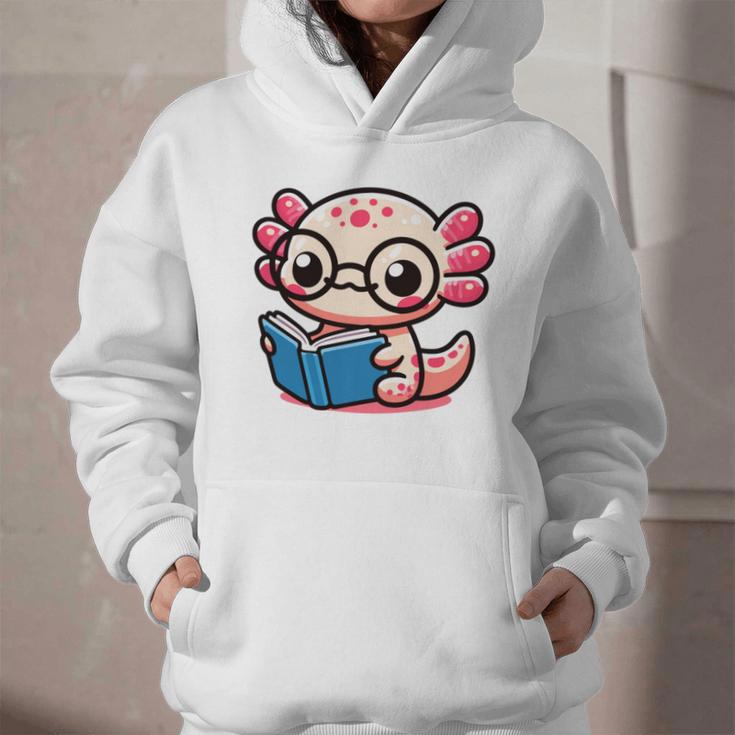Adorable Book Lover Axolotl With Reading Glasses Cute Graphic Youth Hoodie