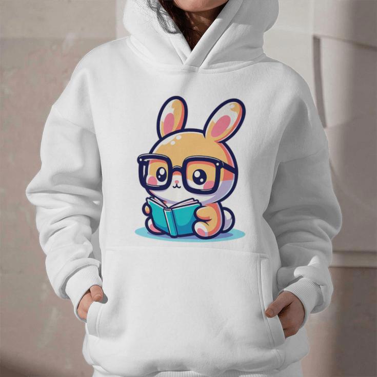 Adorable Book Lover Rabbit With Reading Glasses Cute Premium Graphic Youth Hoodie