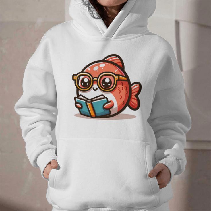 Adorable Book Lover Salmon With Reading Glasses Cute Graphic Youth Hoodie