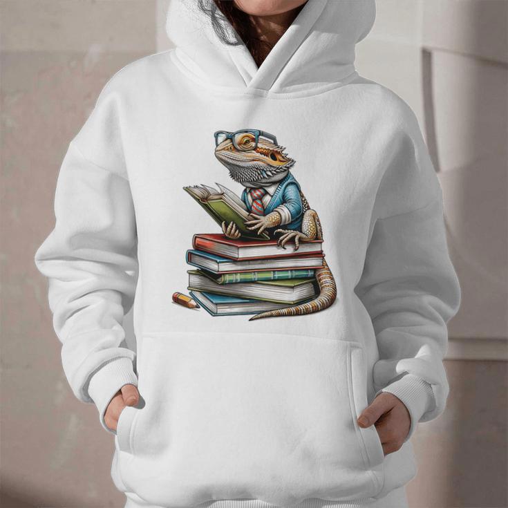 Bearded Dragon Reading Books Matching Bookworm Librarian Graphic Youth Hoodie