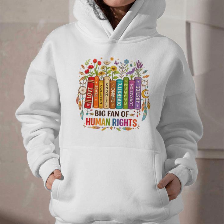 Boho Floral Book Big Fan Of Human Rights Liberal Protest Graphic Youth Hoodie