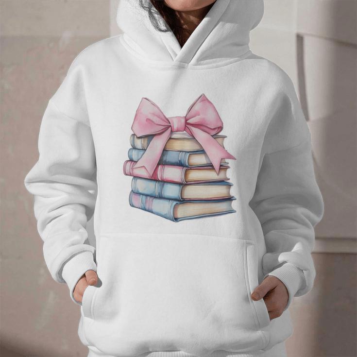 Book Lover Coquette Bow Pink Dainty Ribbon Cute Bookworm Graphic Youth Hoodie