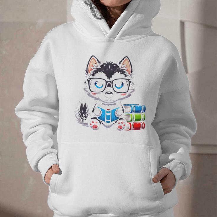Book Lover Reading Husky Dog Graphic Youth Hoodie