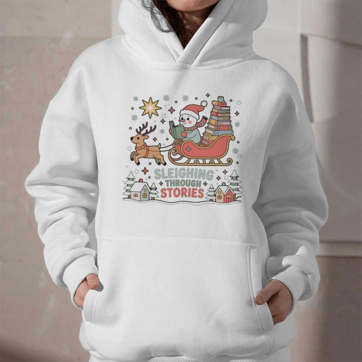 Book Lovers Winter Sleighing Through Stories Tee Premium Tri-Blend Graphic Youth Hoodie