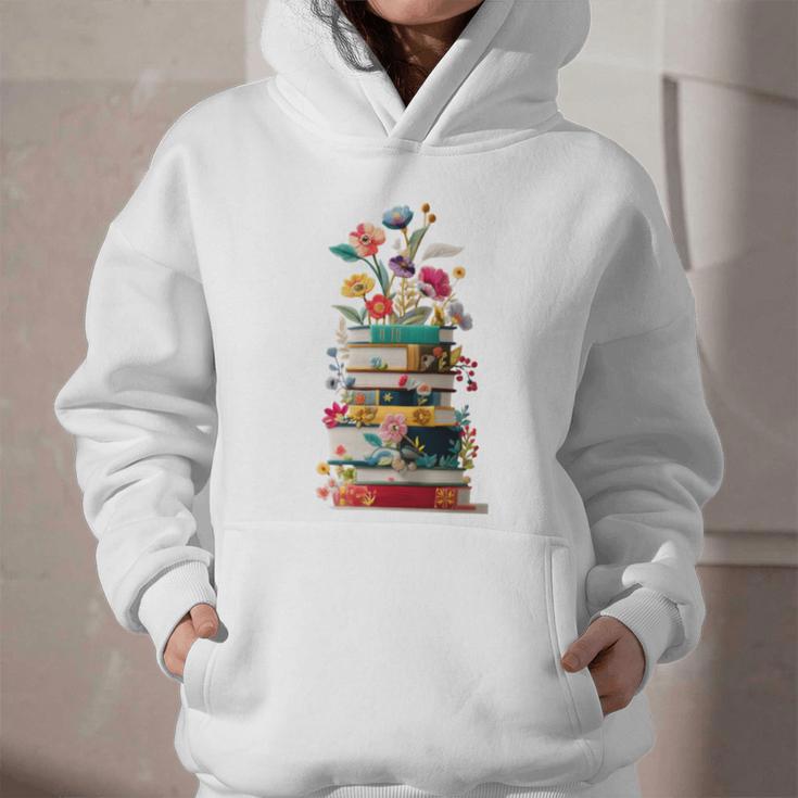 Book Stack With Flowers Reading Lover Bookish Graphic Youth Hoodie