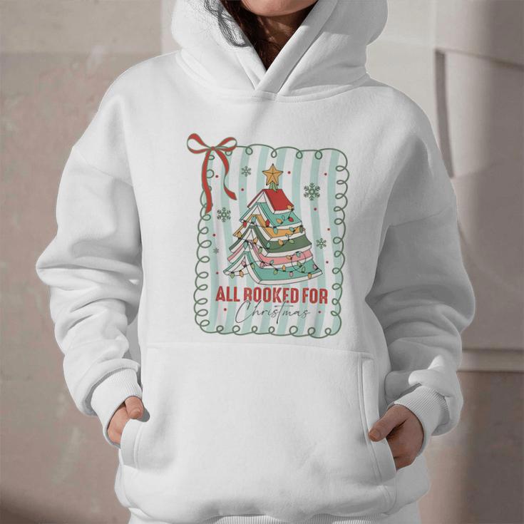 All Booked For Christmas Book Xmas Tree Coquette Bow Lights Graphic Youth Hoodie