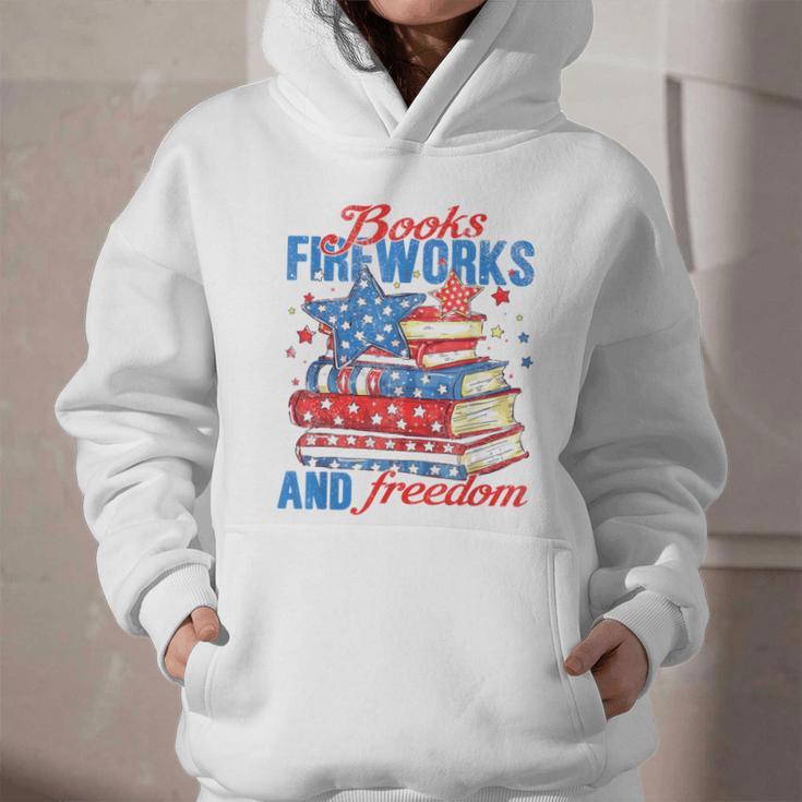 Books Fireworks And Freedom 4th Of July Book Lover Graphic Youth Hoodie