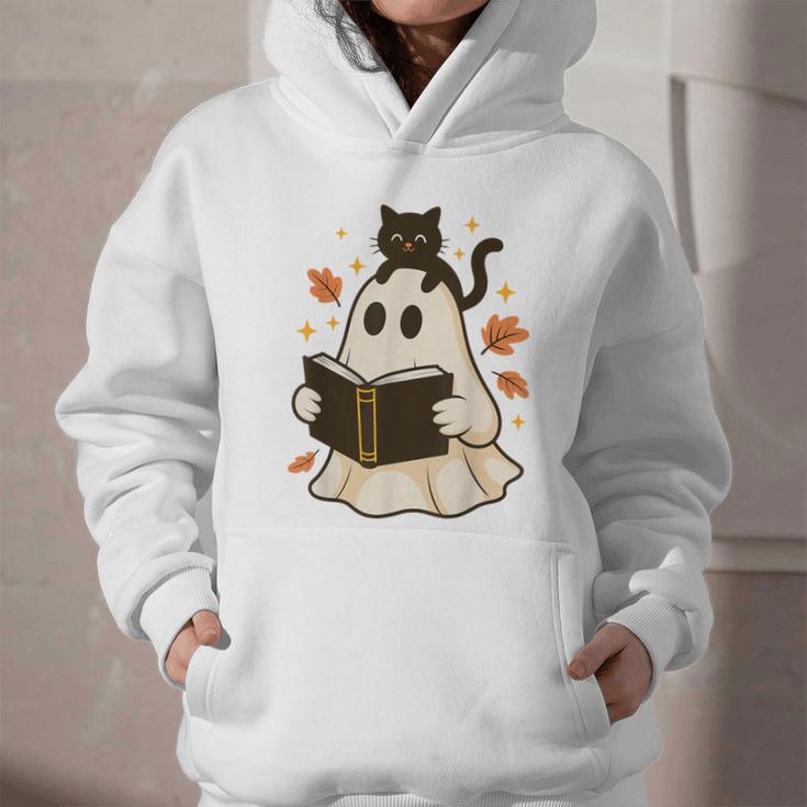Books Ghost Reading Book Halloween Library Cat Fall Graphic Youth Hoodie