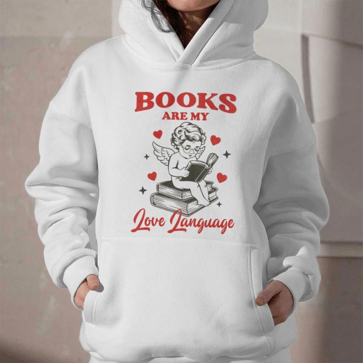 Books Are My LoveLanguage Cupid Valentines Graphic Youth Hoodie