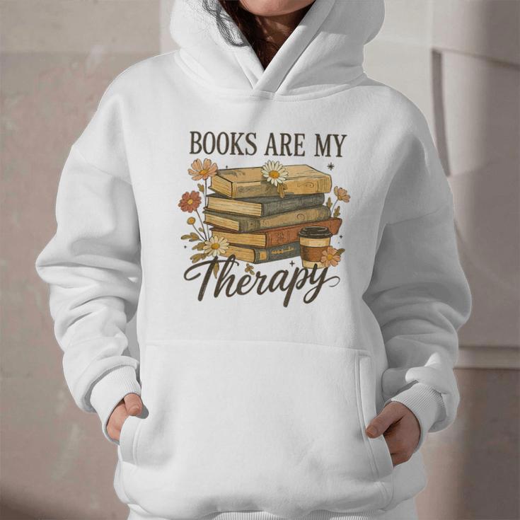 Books Are My Therapy Vintage Book Lover Daisy Art Graphic Youth Hoodie