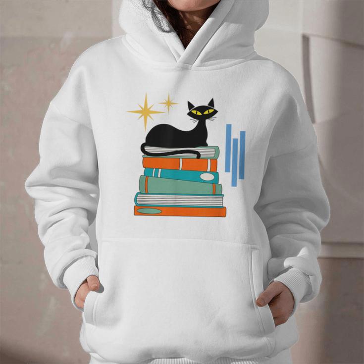 Cat And Books Retro Midcentury Mid Century Aesthetic Graphic Youth Hoodie