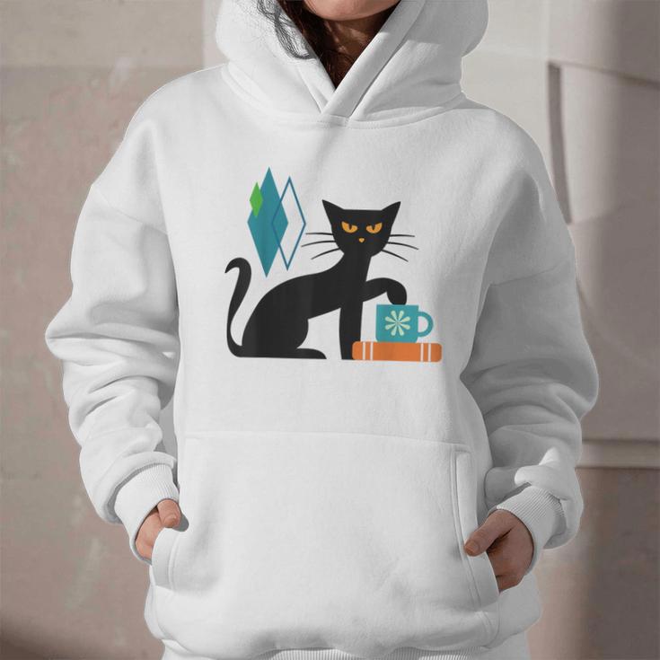 Cat Midcentury With Book And Coffee Atomic Age Mid Century Graphic Youth Hoodie