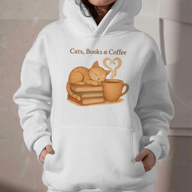 Cats Books And Coffee Heart Cozy Cat Lover Bookworm Readers Graphic Youth Hoodie