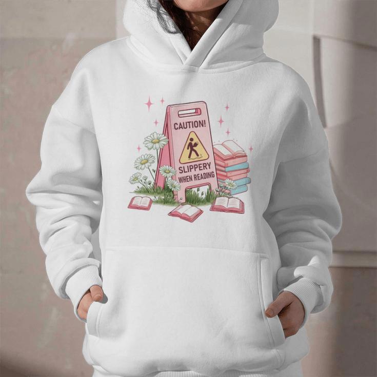 Caution Slippery When Reading Book Reader Graphic Youth Hoodie