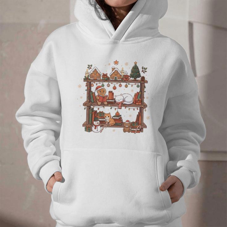 Christmas Cats Bookshelf Gingerbread Graphic Youth Hoodie