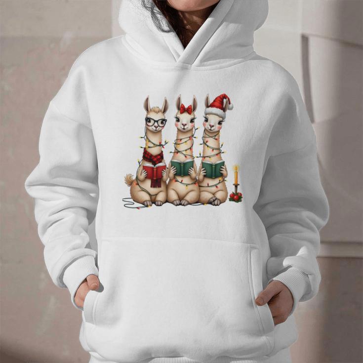 Christmas Three Llamas Reading Reading Books Llama Lover Graphic Youth Hoodie