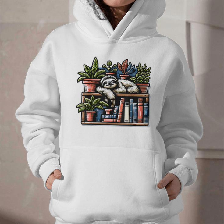 Cosy Sloth In Bookshelf With Plants Graphic Youth Hoodie