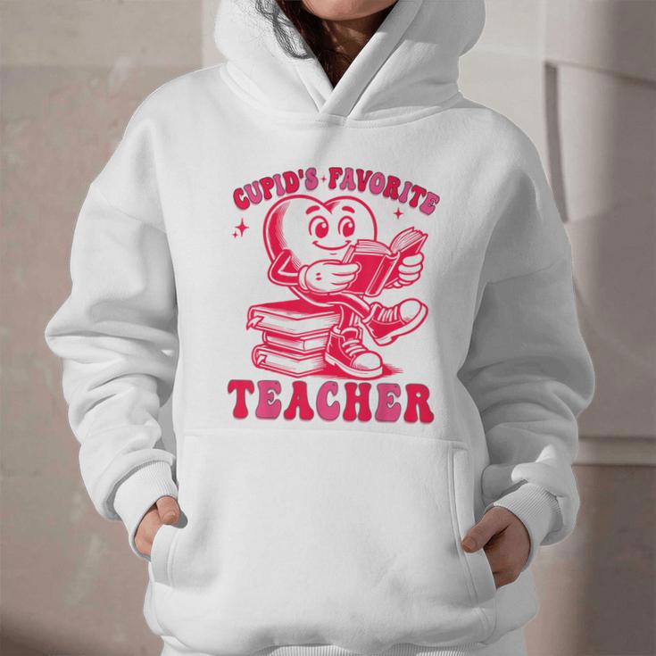 Cupid's Favorite Teacher Valentines Day Heart Book Lover Graphic Youth Hoodie