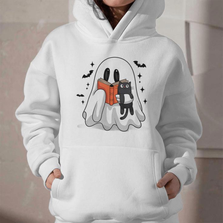 Cute Halloween Ghost Reading Book Graphic Youth Hoodie