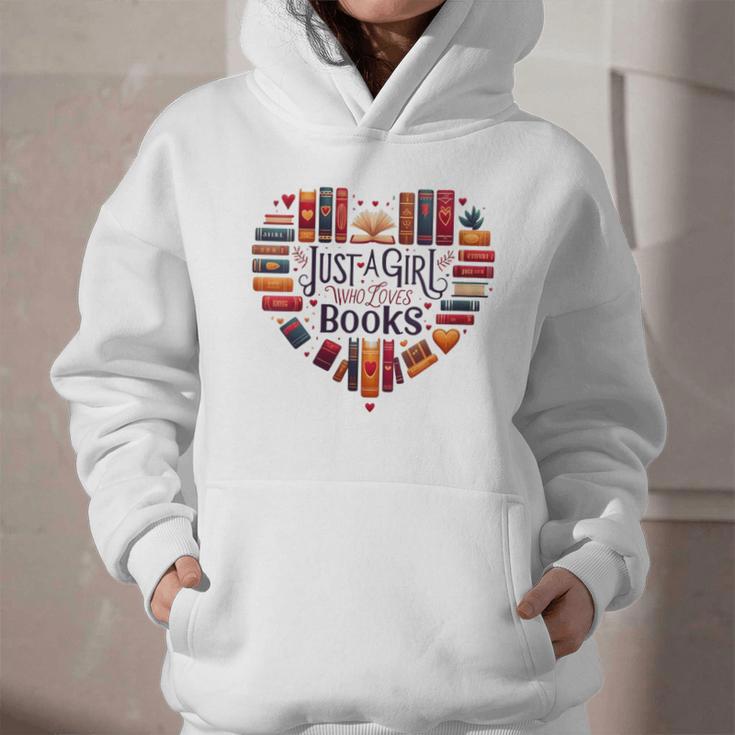 Cute Just A Girl Who Loves Books Heart Shape Reader Graphic Youth Hoodie