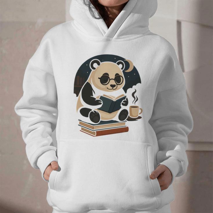 Cute Panda Reading Book Under Moon Bookworm Coffee Lover Graphic Youth Hoodie