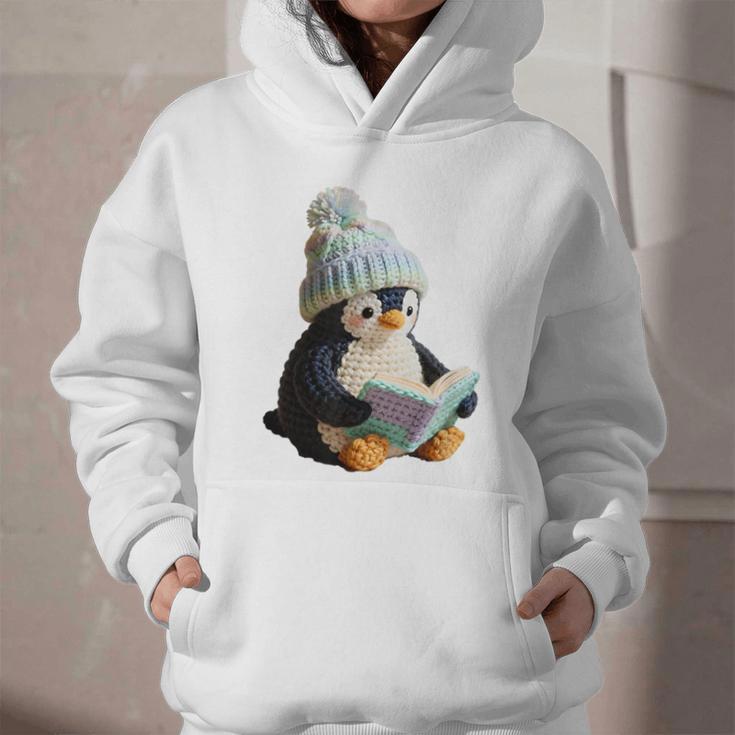 Cute Penguin Reading Book Faux-Crochet Print Graphic Youth Hoodie Cute Penguin Reading Book Faux-Crochet Print Graphic Youth Hoodie