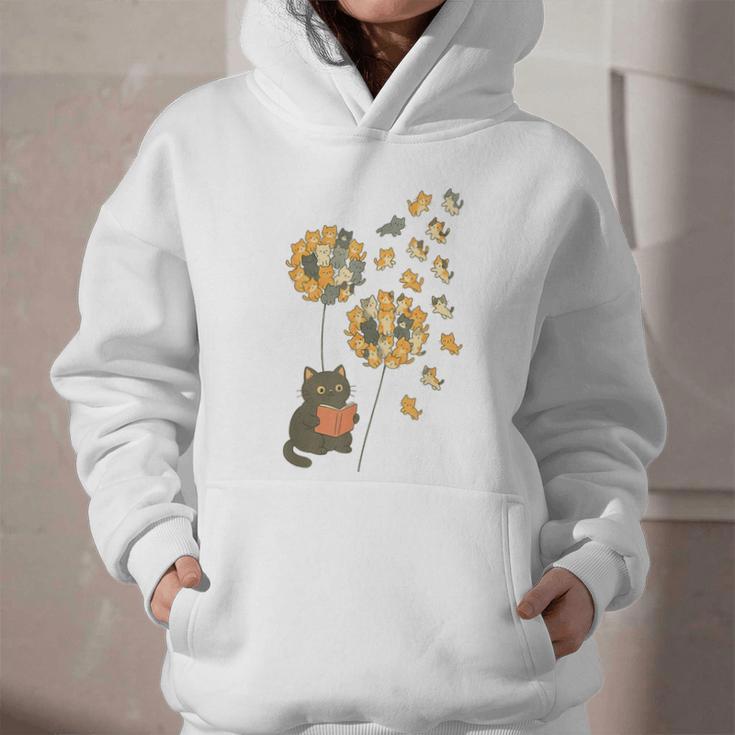 Cute Reading Cat With Kitten Dandelion Flowers Book Lover Graphic Youth Hoodie