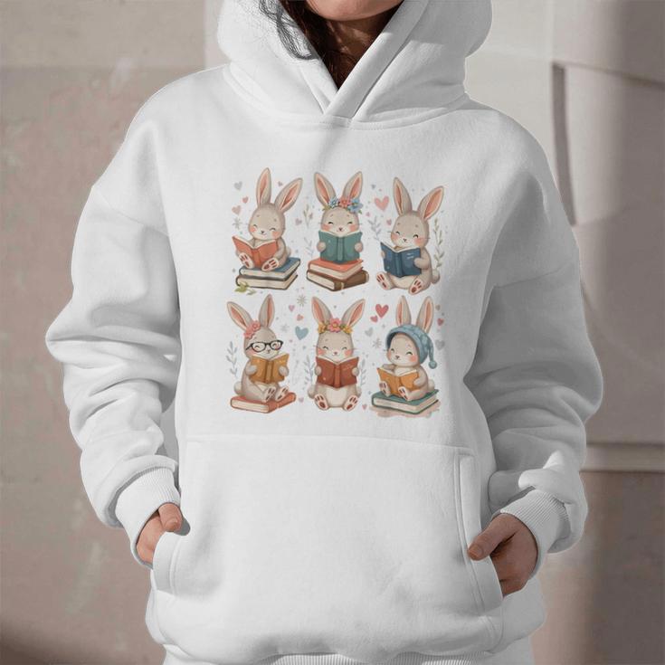 Cute Teacher Bunny Rabbit Reading Easter Bunnies Book Lovers Graphic Youth Hoodie