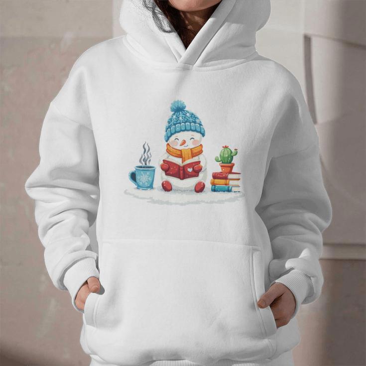Cute Winter Cozy Snowman Reading Book Lovers Xmas Snowman Graphic Youth Hoodie
