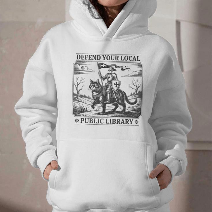 Defend Your Local Public Library Cat Knight Book Lover Graphic Youth Hoodie