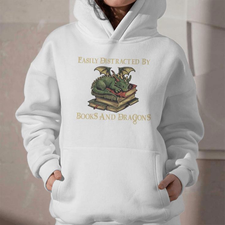 Easily Distracted By Books And Dragons Graphic Premium Graphic Youth Hoodie