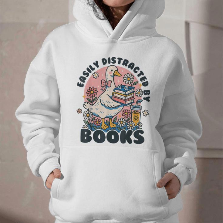 Easily Distracted By Books Read Goose Lover Bookworm Reading Graphic Youth Hoodie