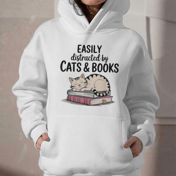 Easily Distracted By Cats And Books Cute Book Lover Graphic Youth Hoodie