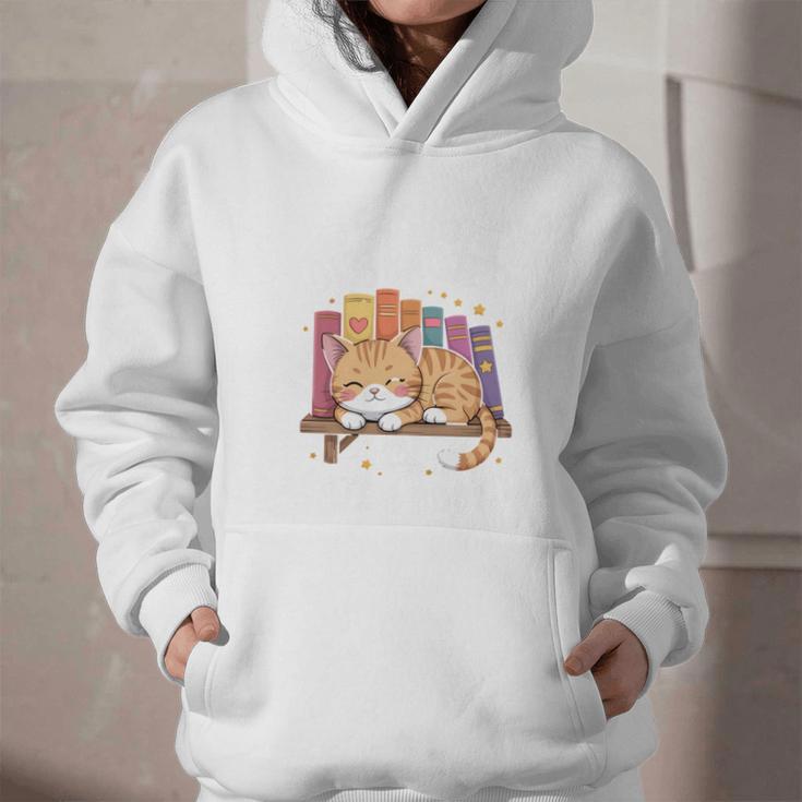 Easily Distracted By Cats And Books Cute Cat Sleeping Girls Graphic Youth Hoodie