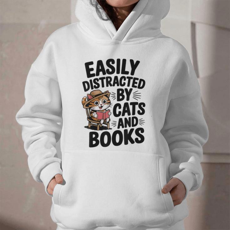 Easily Distracted By Cats And Books Lovers Reading Graphic Youth Hoodie