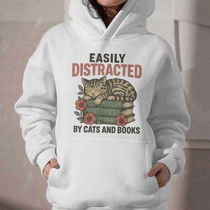 Easily Distracted By Cats And Books Vintage Graphic Youth Hoodie