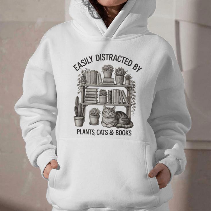 Easily Distracted By Plants Cats & Books Planting Gardening Graphic Youth Hoodie