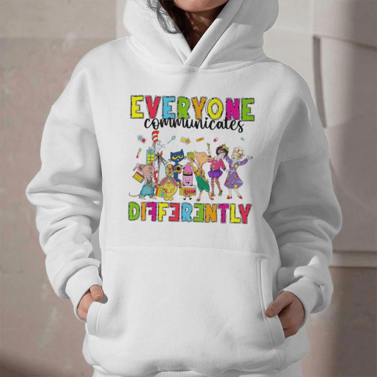 Everyone Communicates Differently Book Teacher Outfit Graphic Youth Hoodie