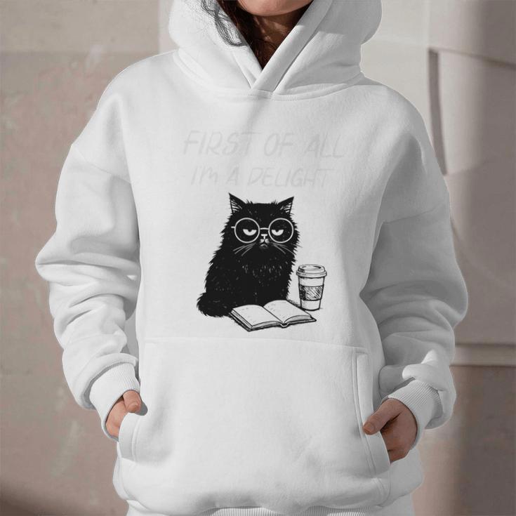 First Of All I’m A Delight Cute Cat Books Coffee Humor Graphic Youth Hoodie