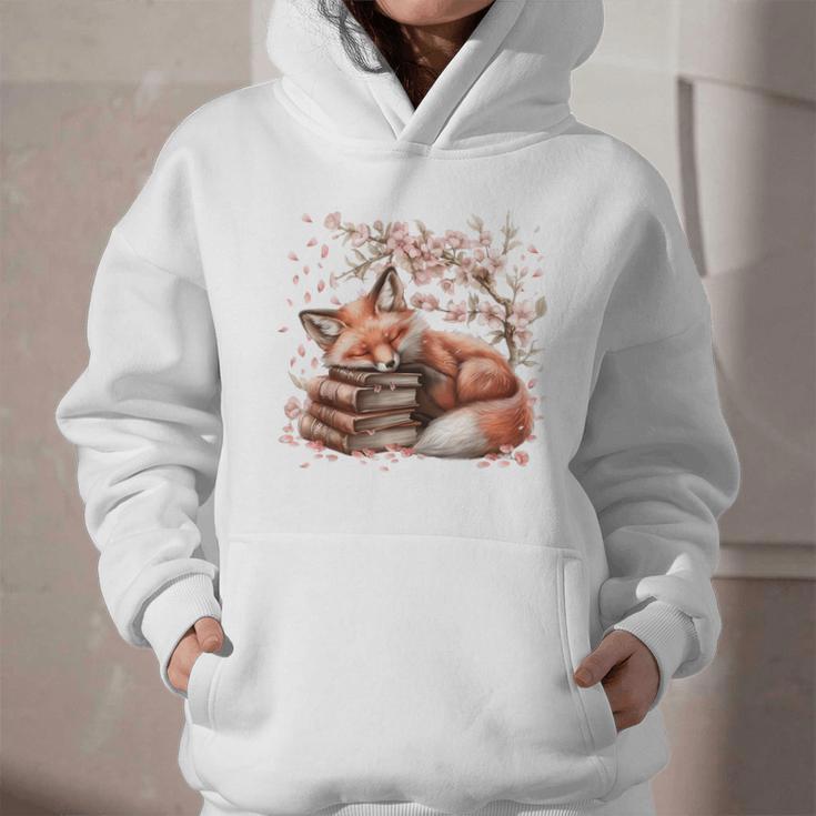 Fox And Book Lover Graphic For Women And Spring Pink Flower Graphic Youth Hoodie