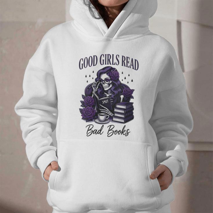 Good Girls Read Bad Books Sarcastic Skeleton Goth Skull Graphic Youth Hoodie