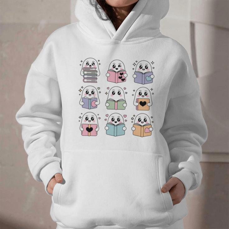 Halloween Ghosts Reading Books Pattern Spooky Kawaii Anime Graphic Youth Hoodie Halloween Ghosts Reading Books Pattern Spooky Kawaii Anime Graphic Youth Hoodie